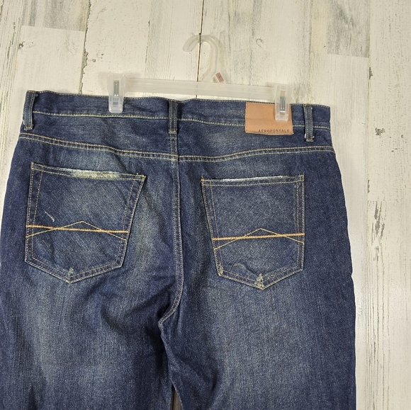 Aeropostale slim boot blue and yellow distressed mens jeans size 36X34 - Picture 5 of 12